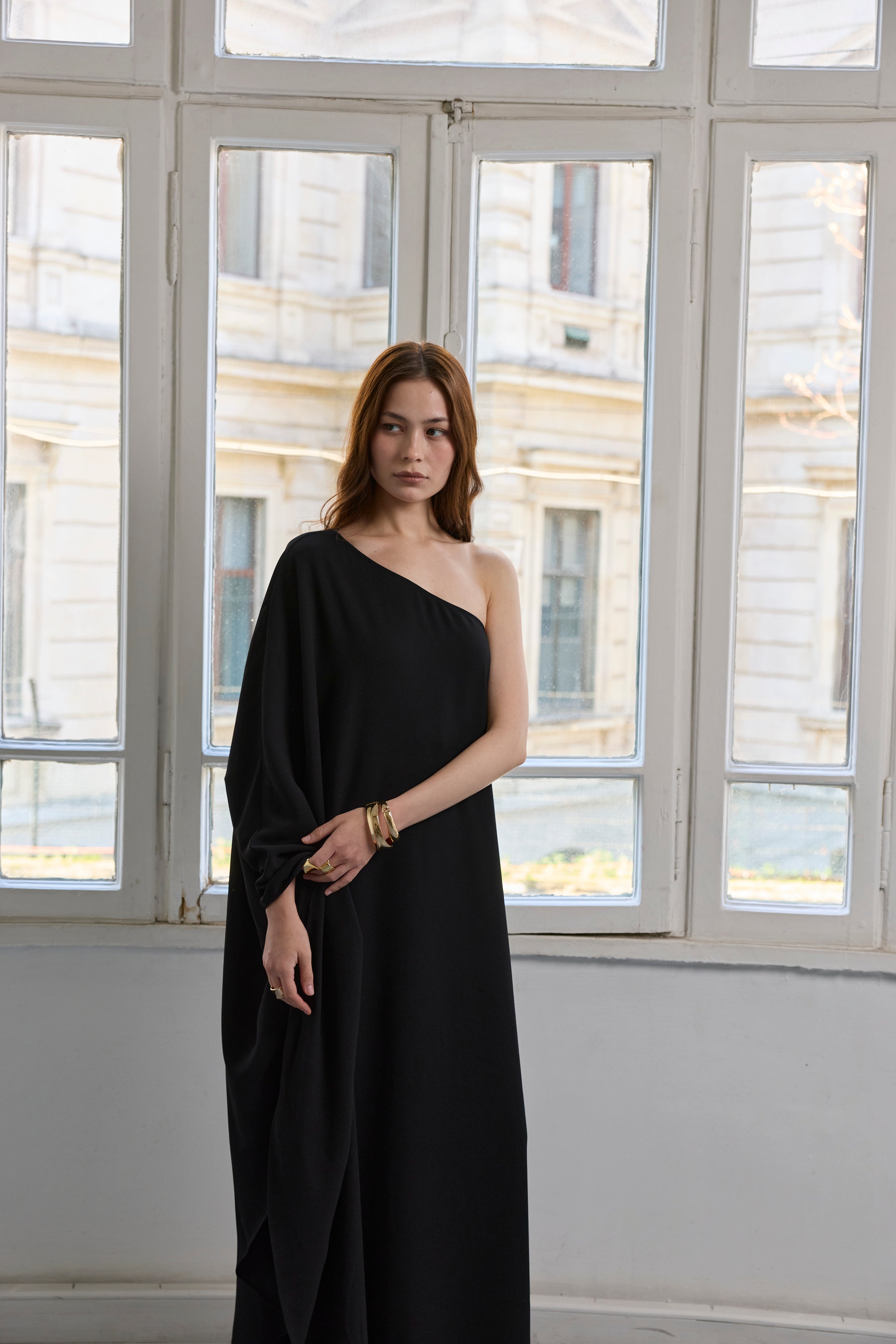 One-shoulder Drape Dress